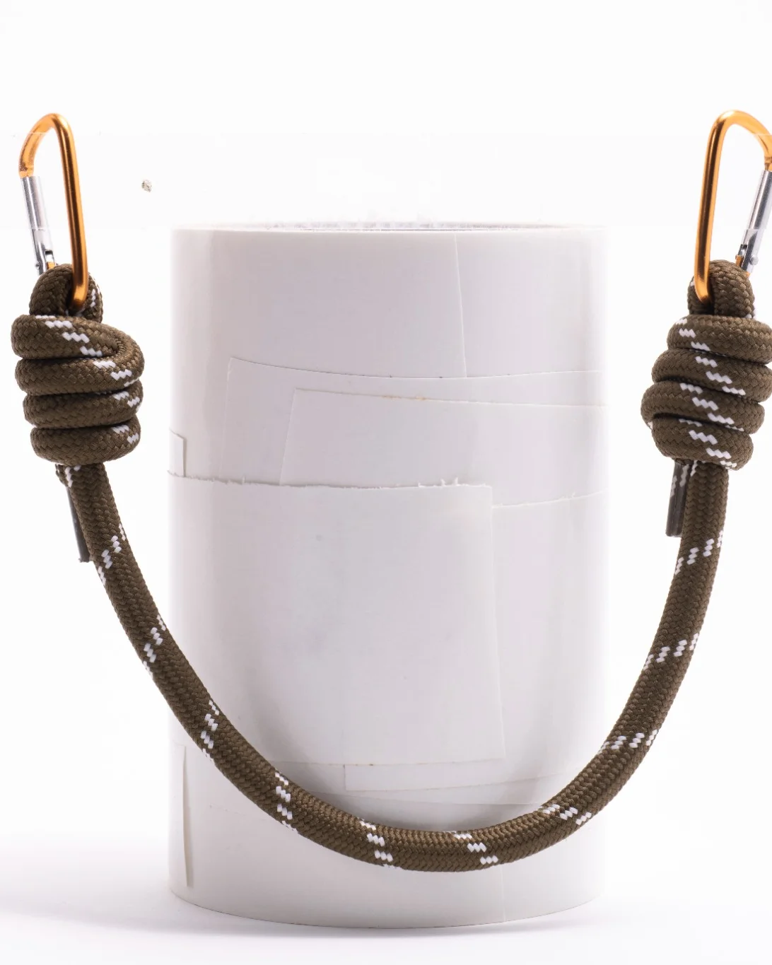 Physical product prototype with rope handle before generative AI terrycloth fabric synthesis