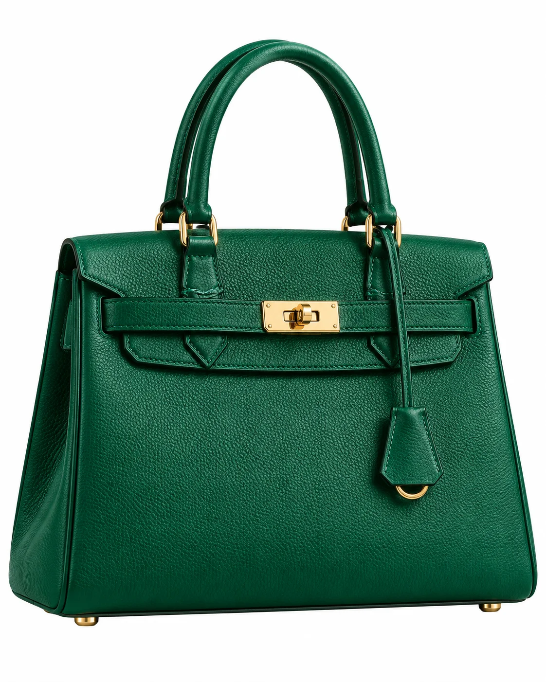 Emerald green leather handbag isolated on a white background
