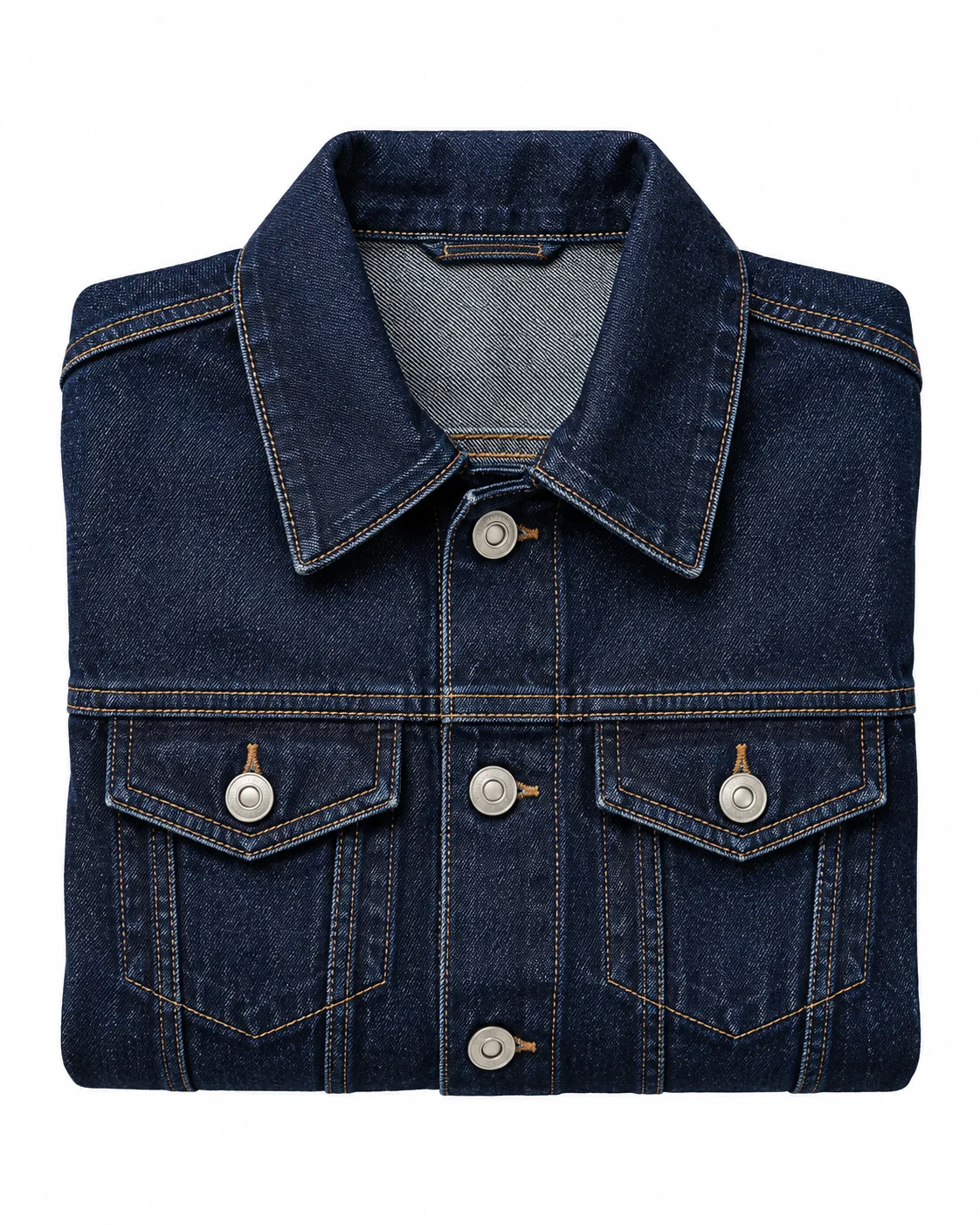 Folded dark denim jacket isolated on a white background