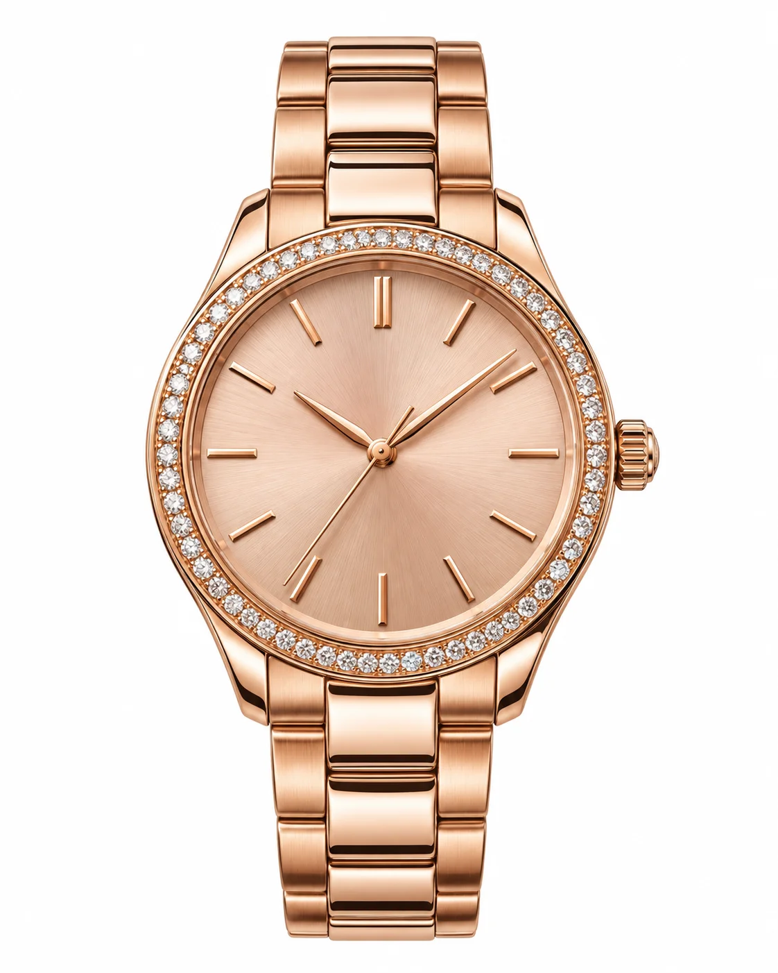 Rose gold wristwatch isolated on a white background