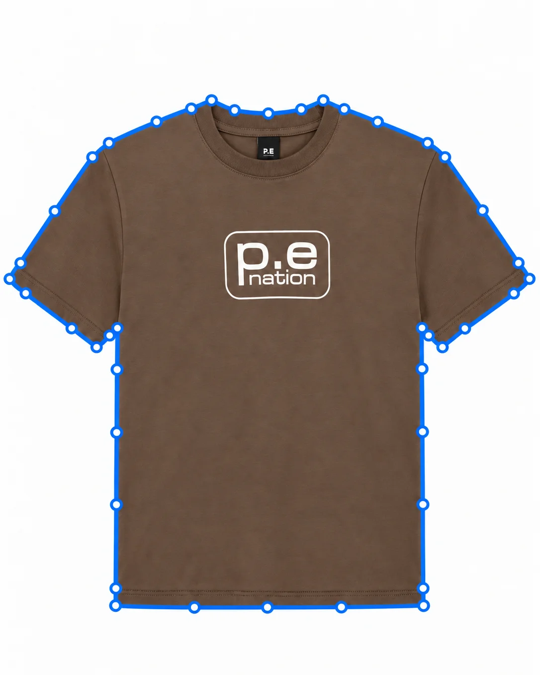 Brown T-shirt outlined with precise Photoshop pen-tool path points