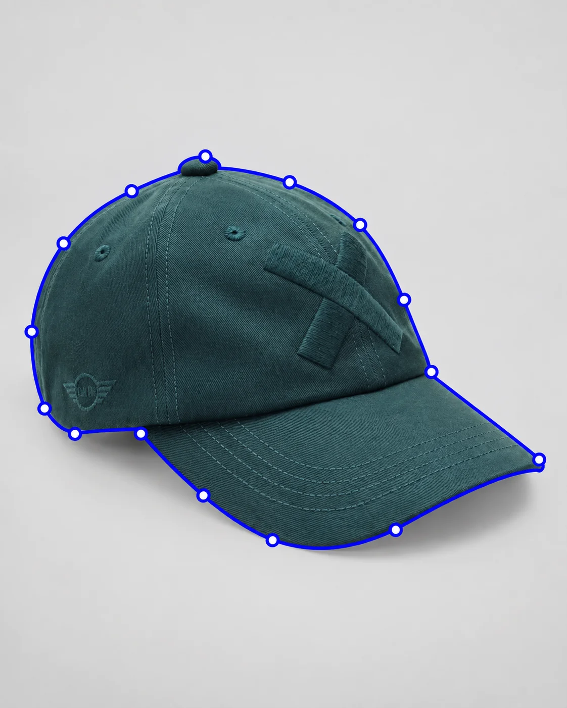 Teal baseball cap outlined with a precision clipping path