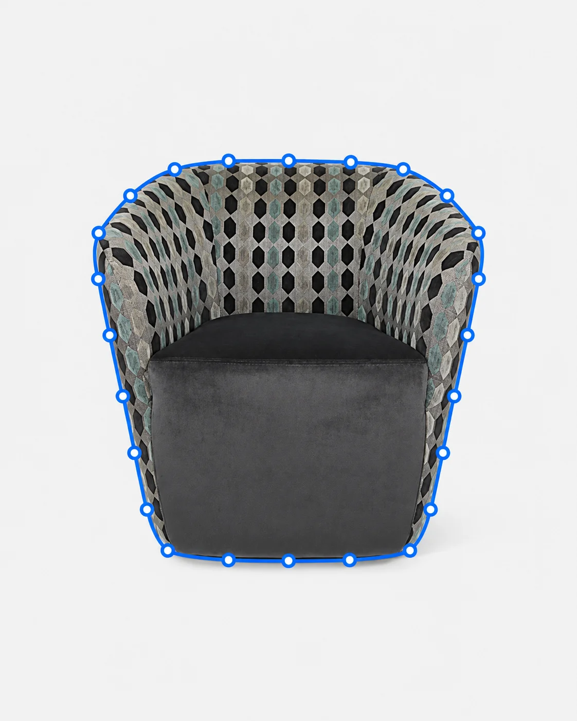 Upholstered accent chair outlined with a precision clipping path