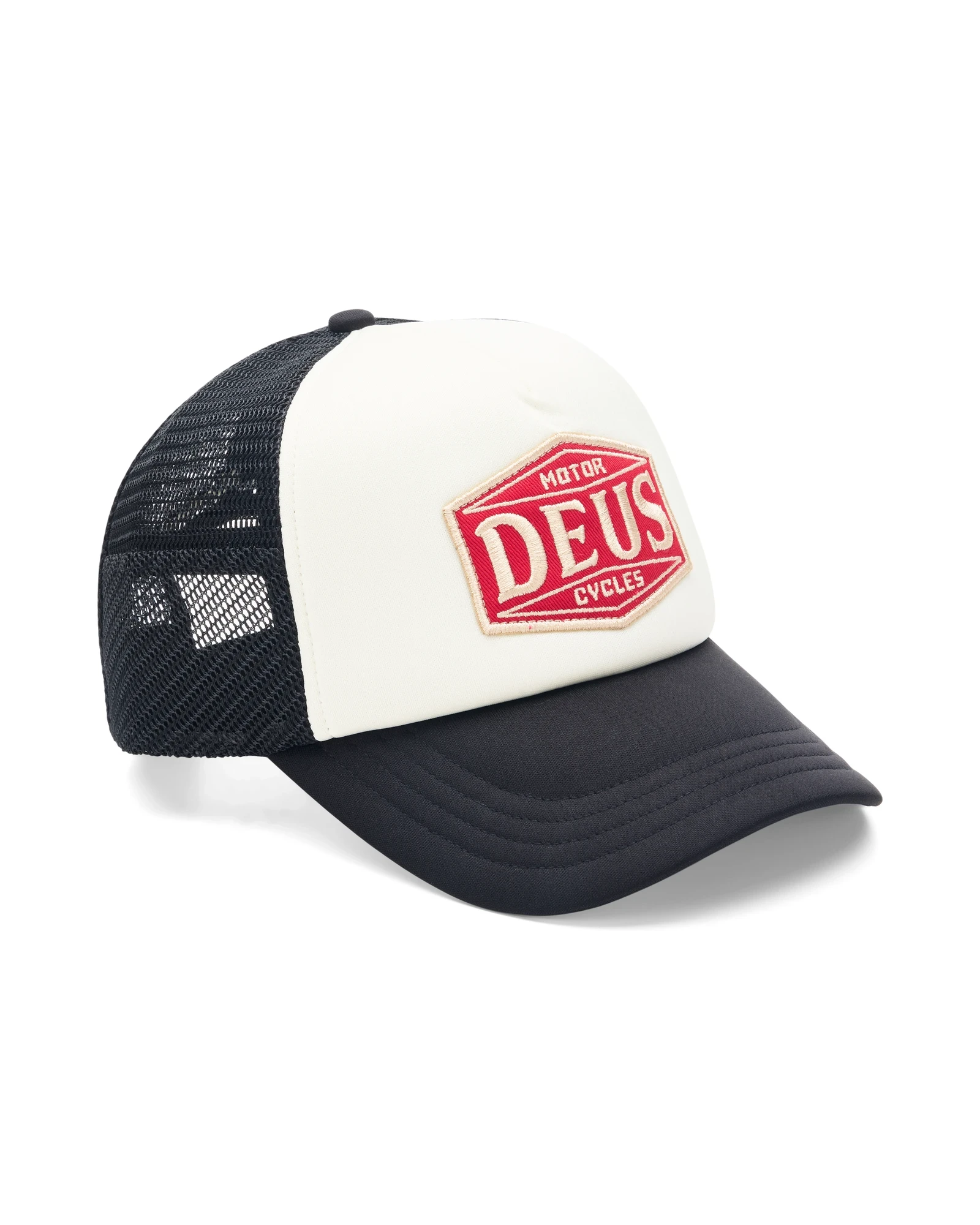 Black trucker hat presented for an e-commerce product listing