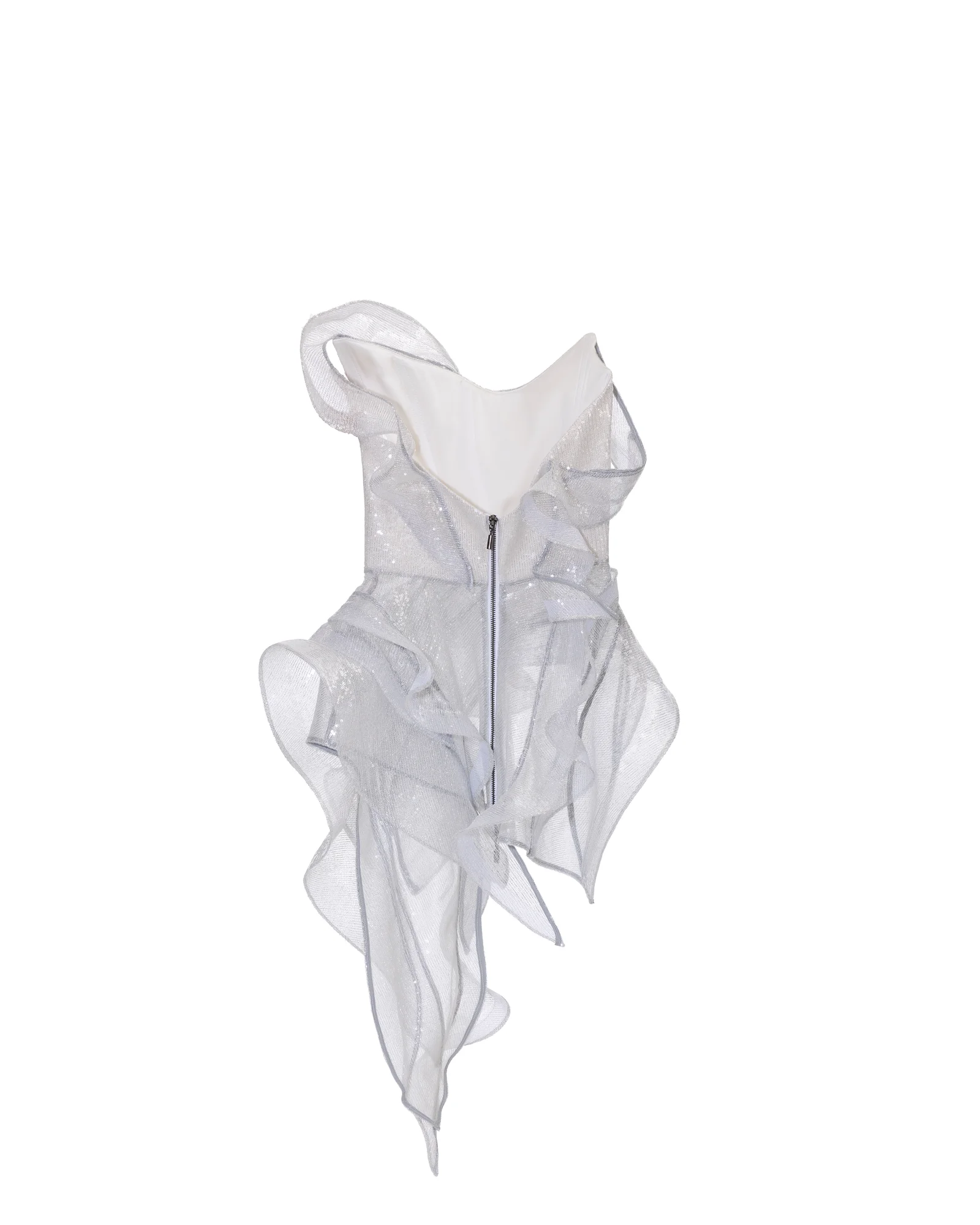 Finished rear-view 3D ghost mannequin composite with natural depth and symmetrical drape