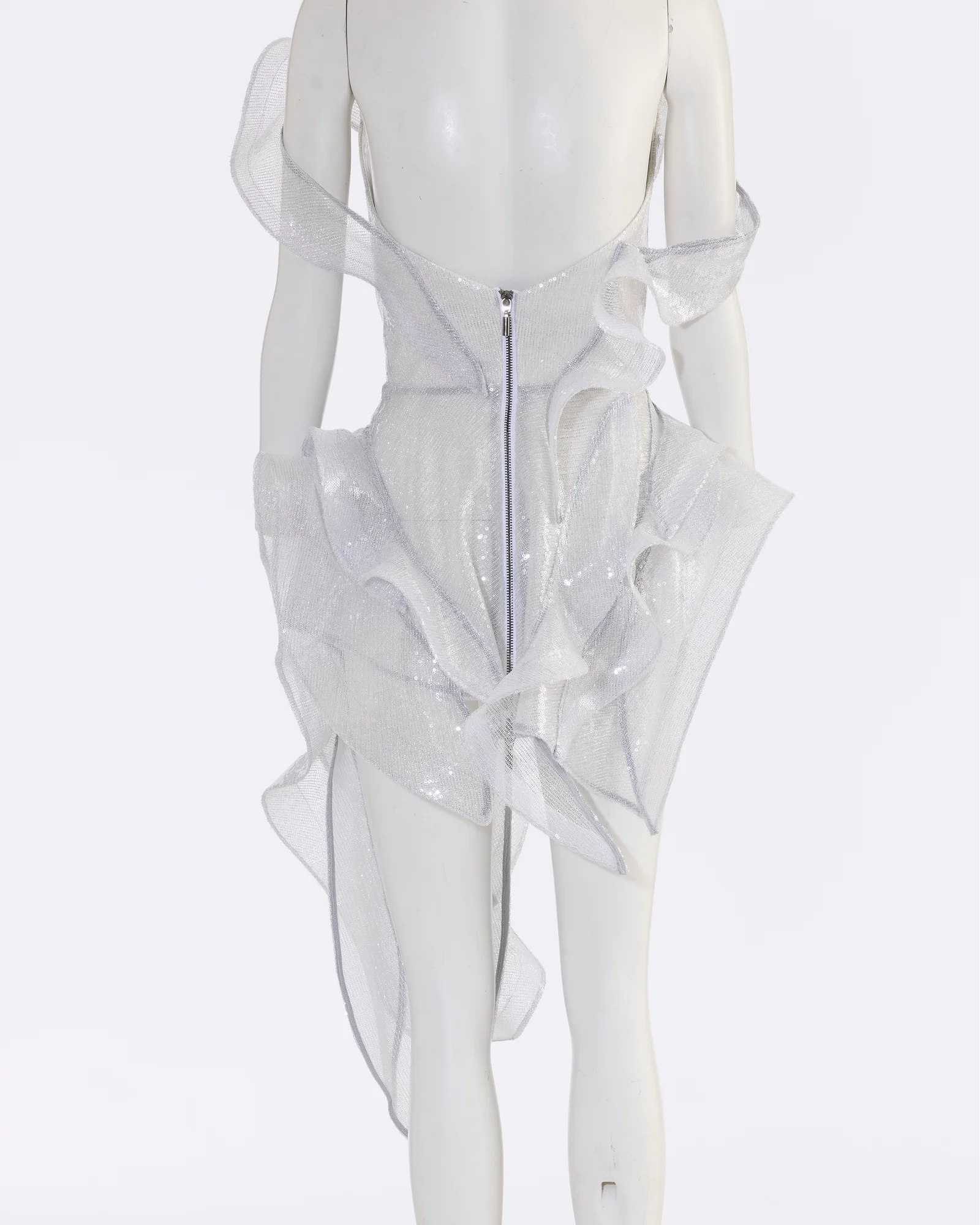 Garment rear view on physical mannequin before complex hollow-man compositing
