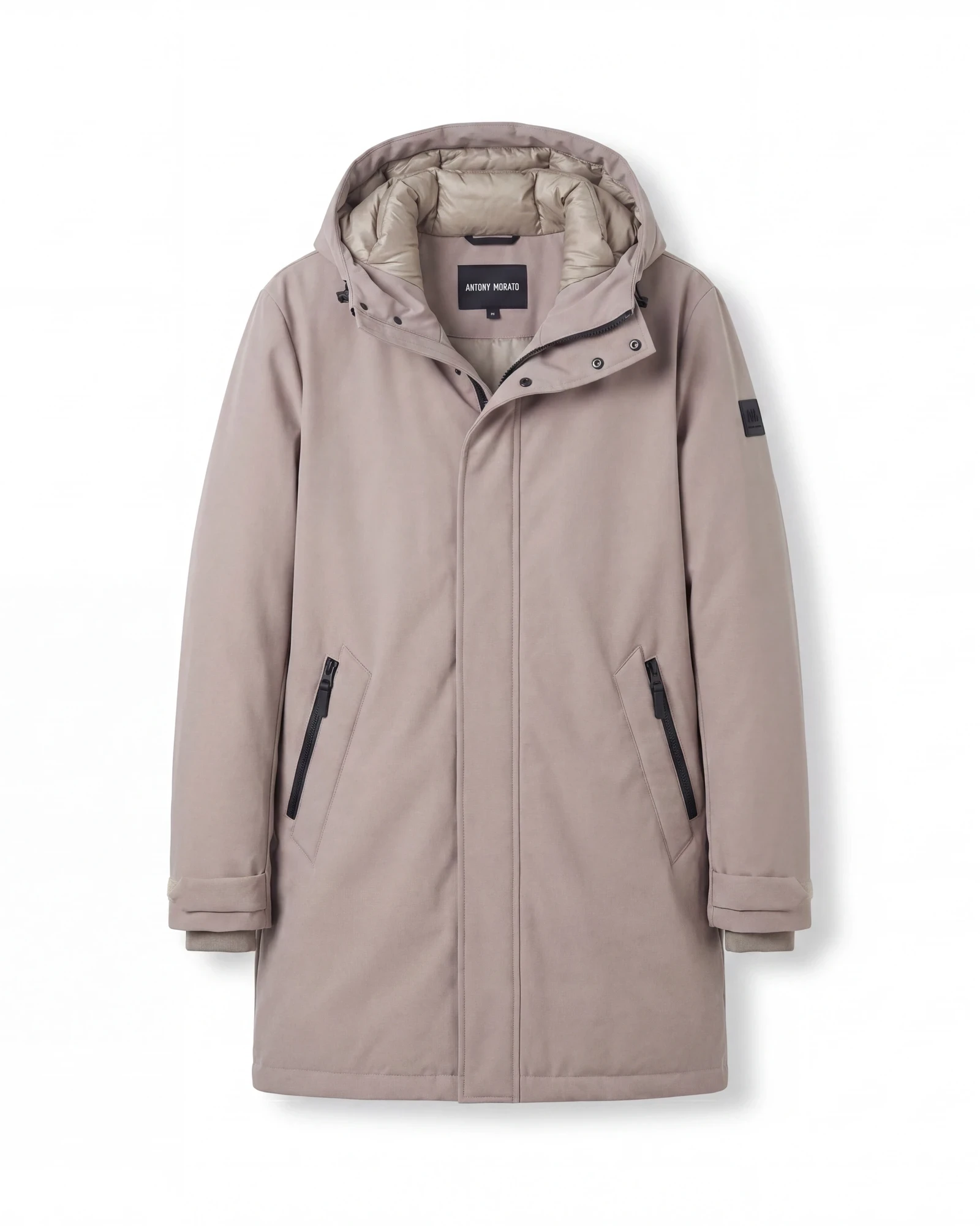 Winter parka on physical mannequin before retouching